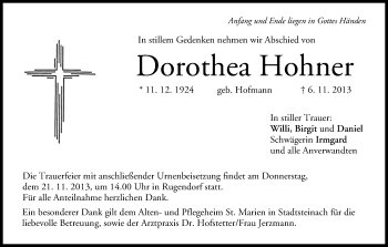 Anzeige von Dorothea Hohner von MGO