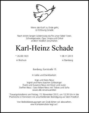 Anzeige von Karl-Heinz Schade von MGO