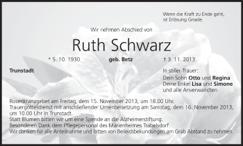 Anzeige von Ruth Schwarz von MGO