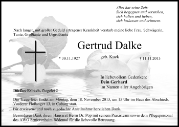 Anzeige von Gertrud Dalke von MGO