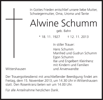 Anzeige von Alwine Schumm von MGO