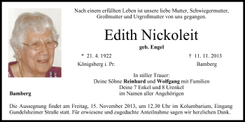 Anzeige von Edith Nickoleit von MGO