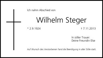 Anzeige von Wilhelm Steger von MGO