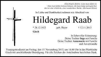 Anzeige von Hildegard Raab von MGO