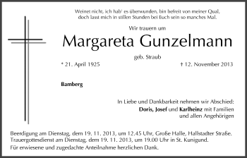 Anzeige von Margareta Gunzelmann von MGO