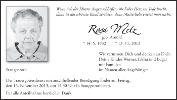 Anzeige von Rosa Metz von MGO