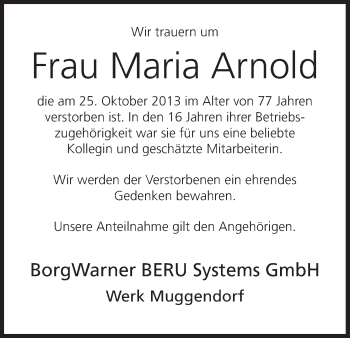Anzeige von Maria Arnold von MGO
