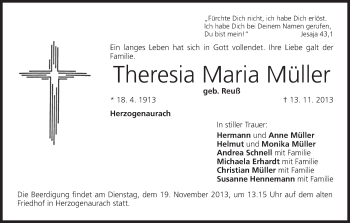 Anzeige von Theresia Maria Müller von MGO