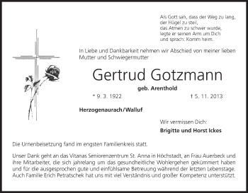 Anzeige von Gertrud Gotzmann von MGO