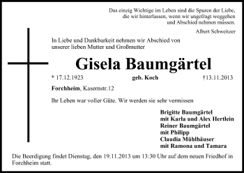 Anzeige von Gisela Baumgärtel von MGO