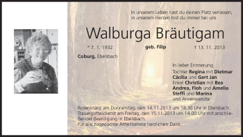 Anzeige von Walburga Bräutigam von MGO