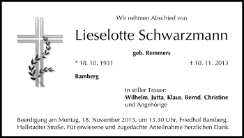 Anzeige von Lieselotte Schwarzmann von MGO