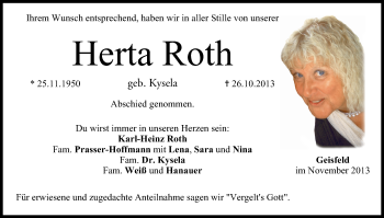Anzeige von Herta Roth von MGO