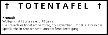 Anzeige von Totentafel vom 16.11.2013 von MGO