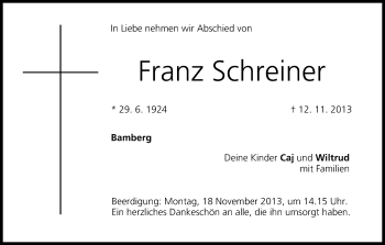 Anzeige von Franz Schreiner von MGO