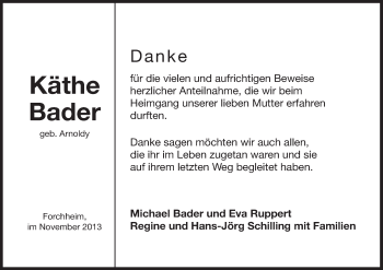 Anzeige von Käthe Bader von MGO