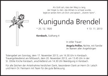 Anzeige von Kunigunda Brendel von MGO