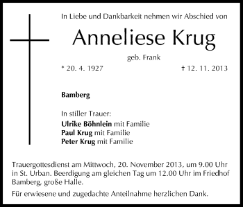 Anzeige von Anneliese Krug von MGO