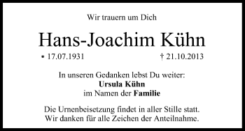 Anzeige von Hans-Joachim Kühn von MGO