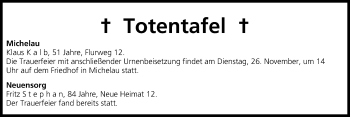 Anzeige von Totentafel vom 16.11.2013 von MGO
