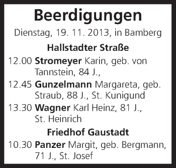 Anzeige von Beerdigungen vom 19.11.2013 von MGO