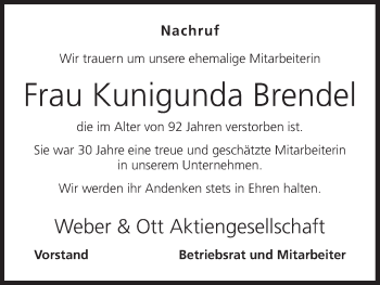Anzeige von Kunigunda Brendel von MGO