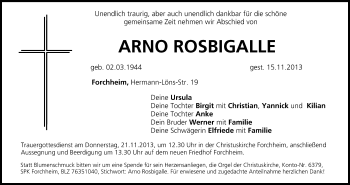 Anzeige von Arno Rosbigalle von MGO
