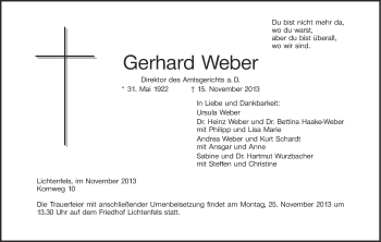 Anzeige von Gerhard Weber von MGO