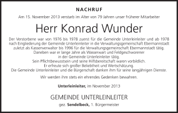 Anzeige von Konrad Wunder von MGO