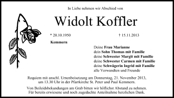 Anzeige von Widolt Koffler von MGO