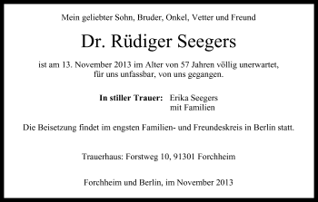 Anzeige von Rüdiger Seegers von MGO