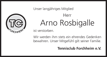 Anzeige von Arno Rosbigalle von MGO