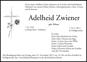 Anzeige von Adelheid Zwiener von MGO