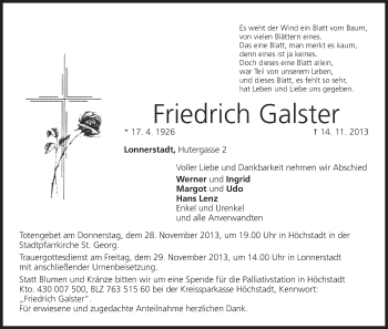 Anzeige von Friedrich Galster von MGO