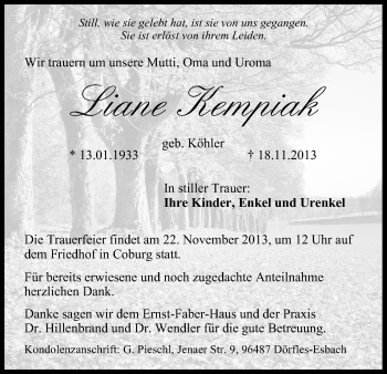 Anzeige von Liane Kempiak von MGO