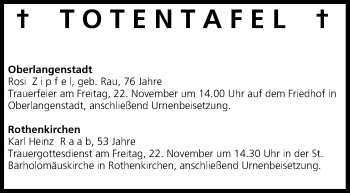 Anzeige von Totentafel vom 21.11.2013 von MGO