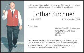Anzeige von Lothar Kirchner von MGO
