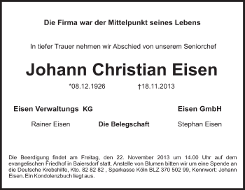 Anzeige von Johann Eisen von MGO