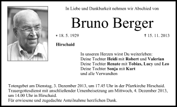 Anzeige von Bruno Berger von MGO