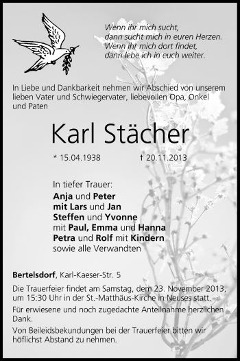 Anzeige von Karl Stächer von MGO