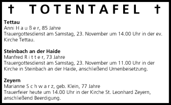 Anzeige von Totentafel vom 22.11.2013 von MGO