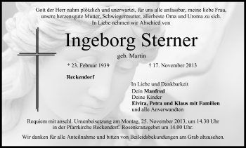 Anzeige von Ingeborg Sterner von MGO