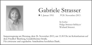 Anzeige von Gabriele Strasser von MGO