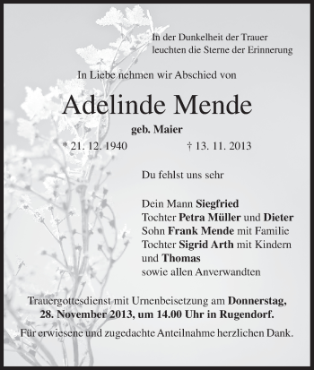 Anzeige von Adelinde Mende von MGO