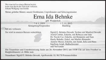 Anzeige von Erna Ida Behnke von MGO
