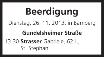 Anzeige von Beerdigung vom 26.11.2013 von MGO