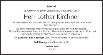 Anzeige von Lothar Kirchner von MGO