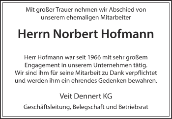 Anzeige von Norbert Hofmann von MGO