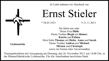 Anzeige von Ernst Stieler von MGO