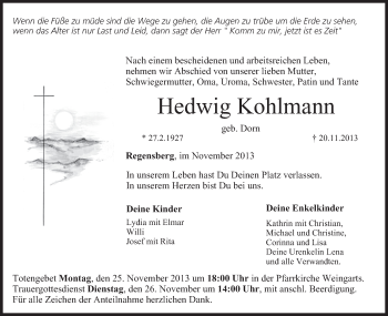 Anzeige von Hedwig Kohlmann von MGO
